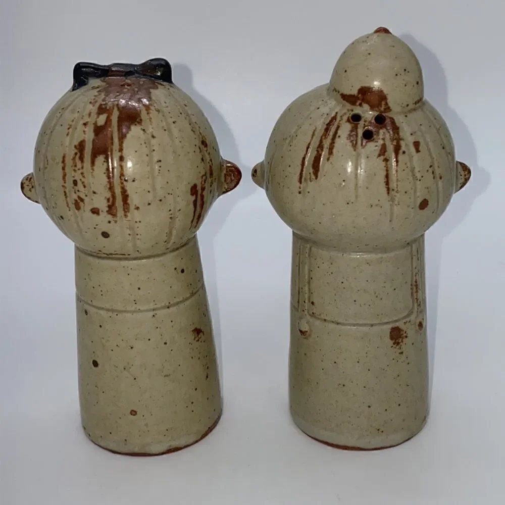 Vintage Rare Pottery Salt and Pepper Pot Figurine Asian Boy and Girl